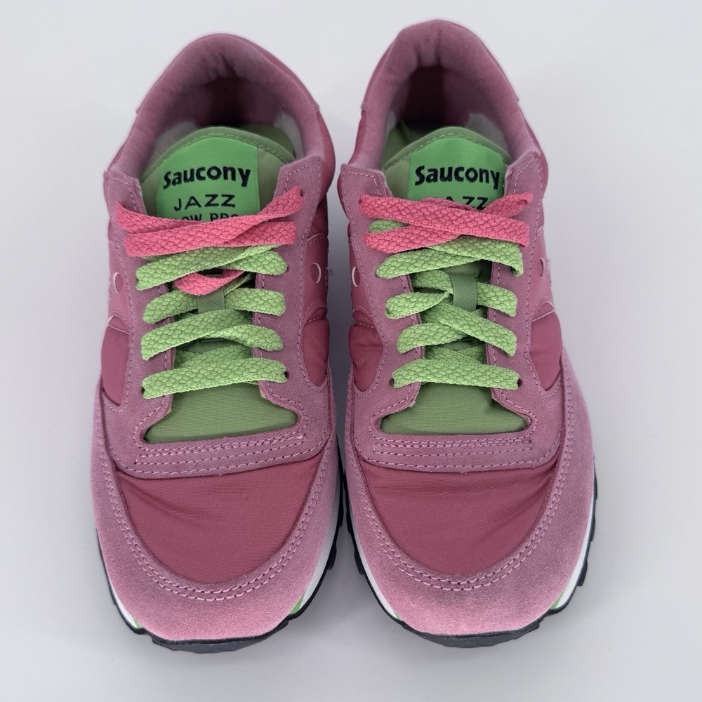 Saucony Jazz Low Pro Womens Sneakers Purple Pink Green Retro Suede Size 8 - Picture 2 of 7